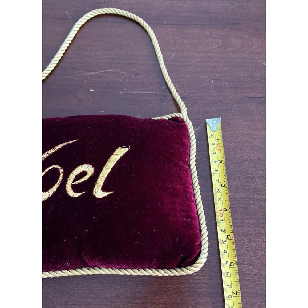 Mini Pillow Christmas Holiday‎ Noel Door Hanger Burgundy Velvet Gold Corded Trim